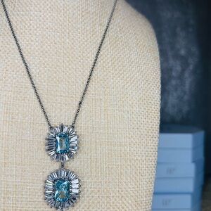 Bomb Party Aquamarine Cubic Zirconia Necklace Hematite Plating New NK72609